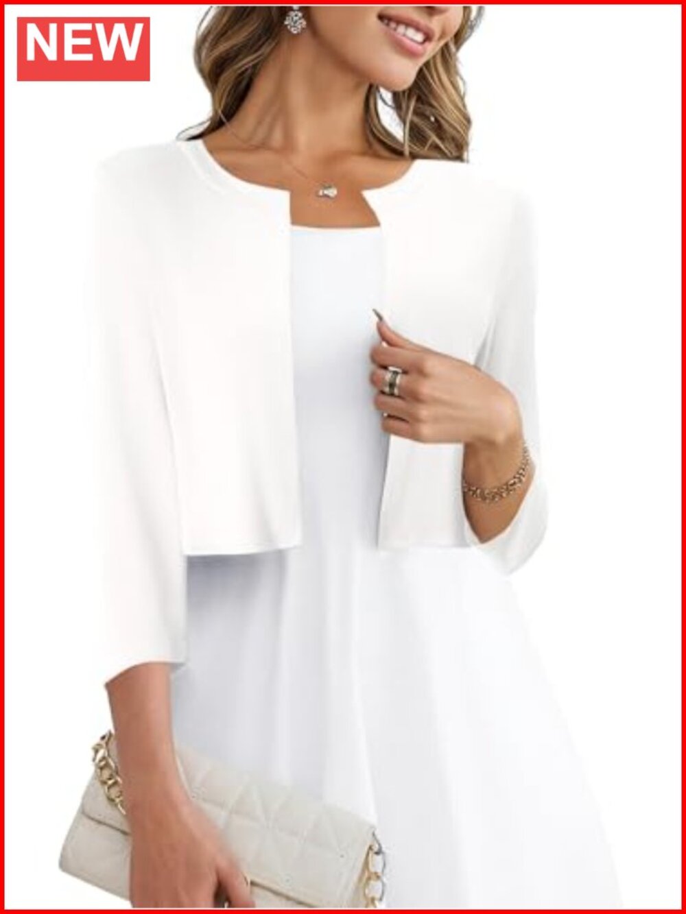 Women's Cropped Open Front Cardigan 3/4 Sleeve Knit Shrug